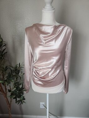 SHEIN Satin Long-Sleeve Cowl Neck Top
